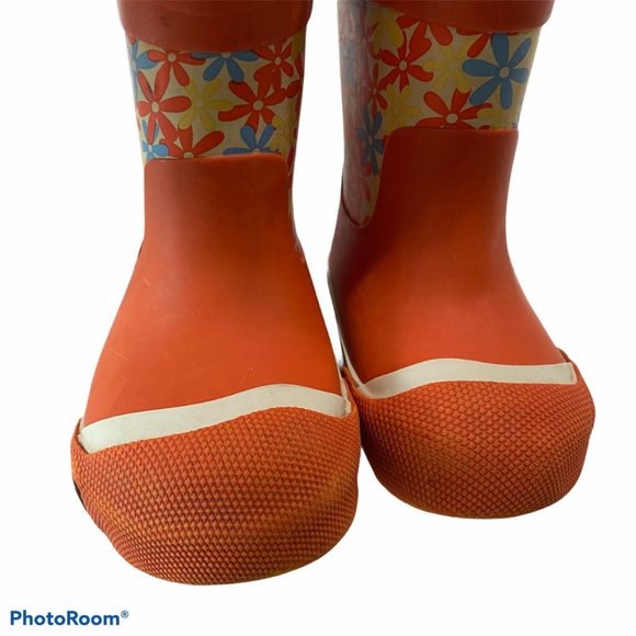 Keen rain boots kid 4 orange floral lined pull on - Picture 2 of 9